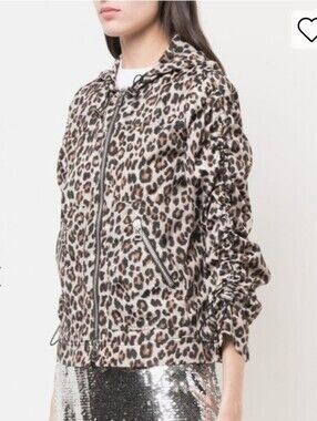 Veronica Beard Sibila Leopard Hooded Short Anorak Rain Jacket Size Large